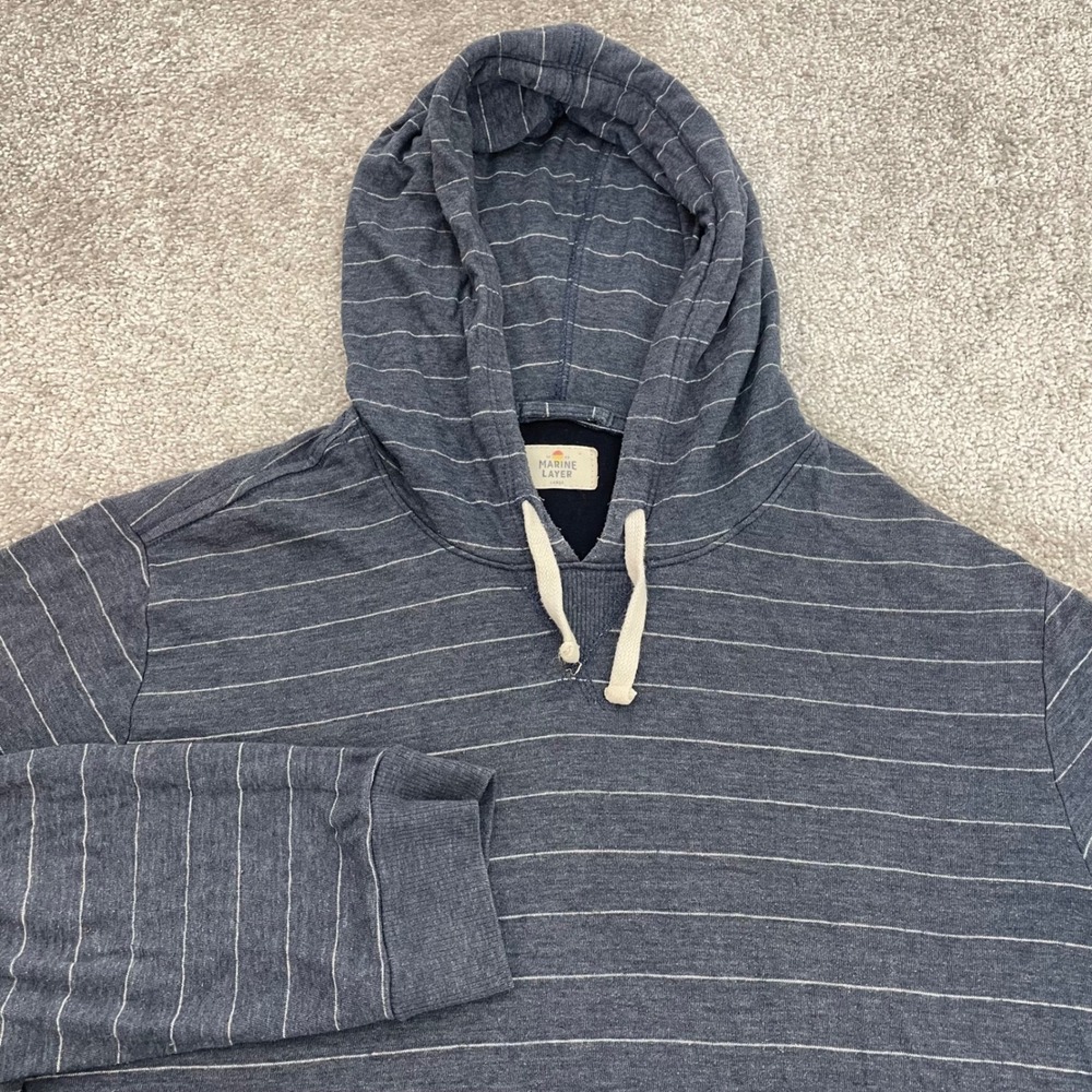 Marine Layer Hoodie Mens Large Sweatshirt Striped Long Sleeve Pullover Blue